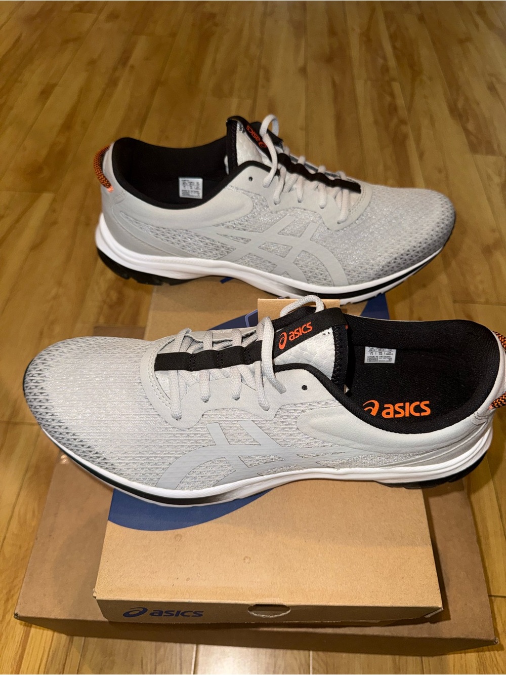 Asics Light Gray and Black Men's Running Sneakers with Orange Accents - Picture 2 of 13